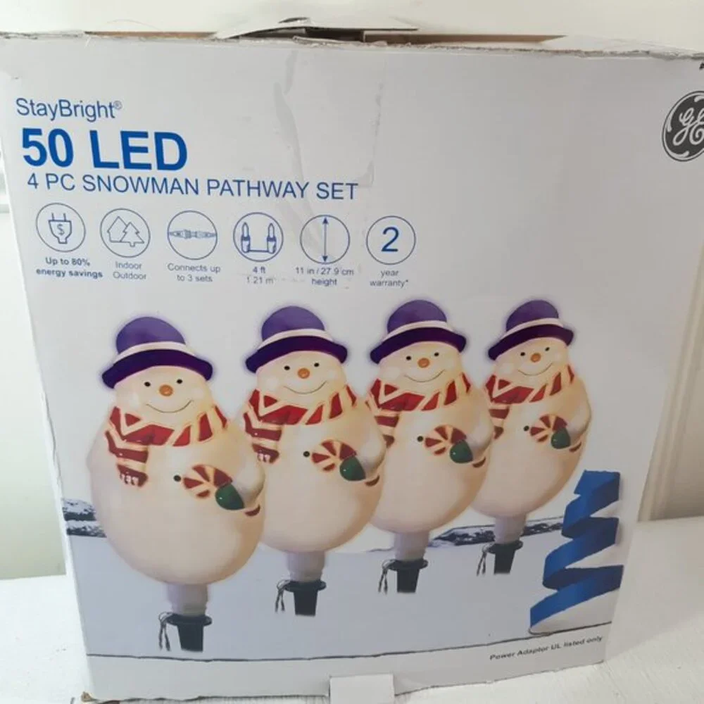 GE StayBright Snowman Pathway light Markers x4 White Christmas blow mold 5280891